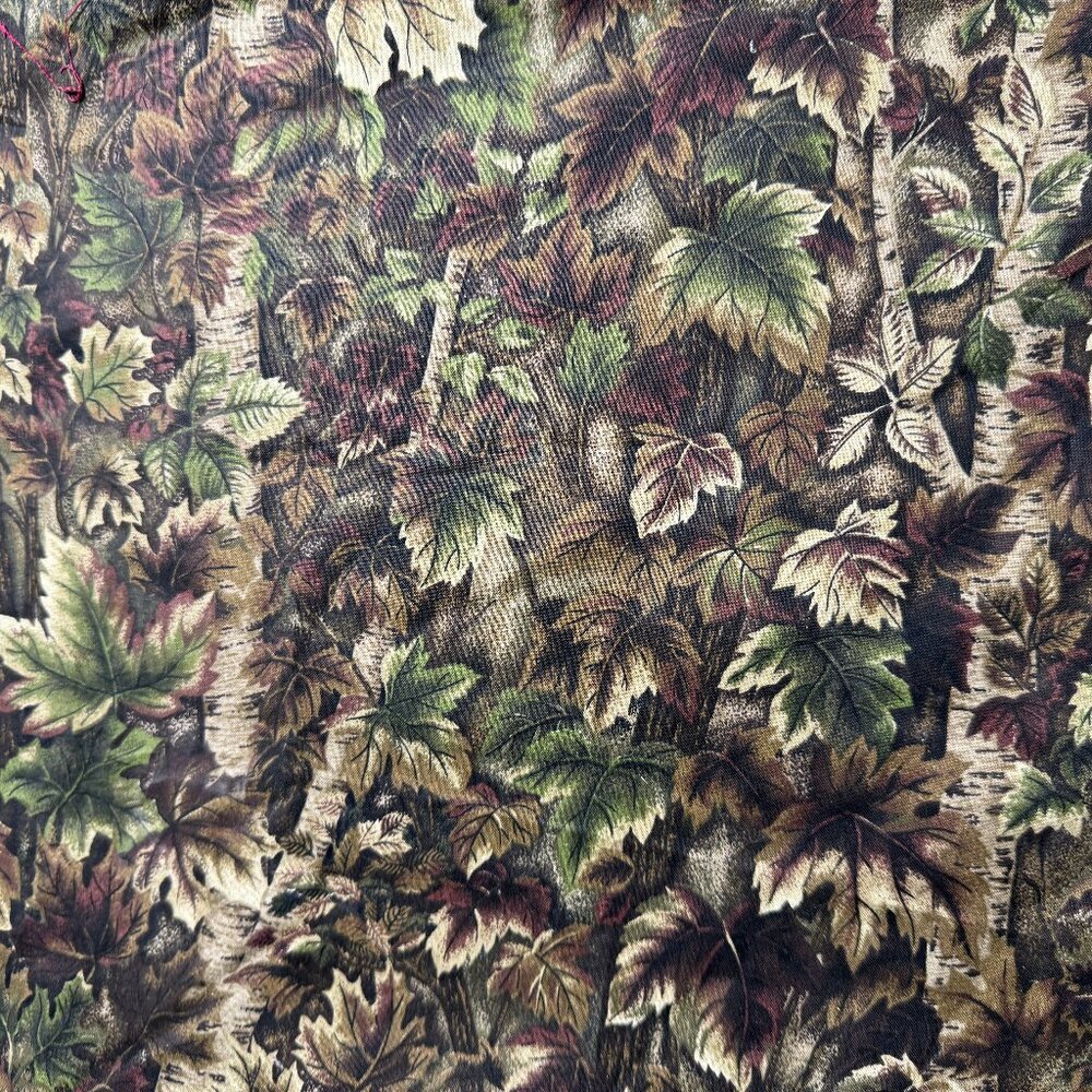 2 yards Muted Green Trees Forest Leaf Print Cotton Fabric #989